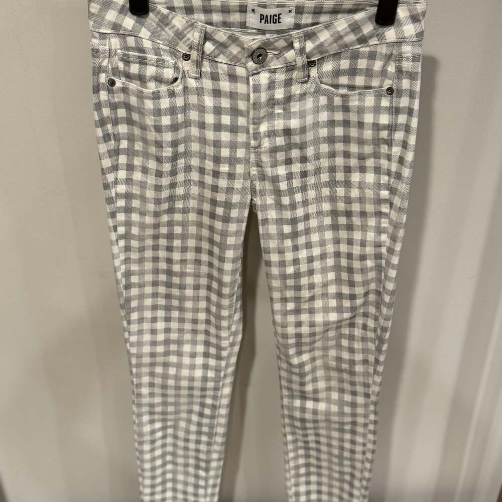 PAIGE Verdugo Ankle Gray White Gingham Skinny Jeans